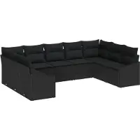 vidaXL Ensemble canapé de jardin avec mémoire 9 pcs noir poly rotin