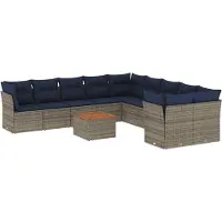 vidaXL Ensemble de salon de jardin 11 pièces avec coussins Gris Poly rotin