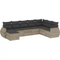 vidaXL Ensemble de jardin canapé 8 pièces avec coussins gris clair Poly rotin