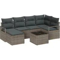vidaXL Ensemble de canapés avec coussins et rangement, 7 pièces, gris clair, en polyrotin