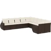 vidaXL Ensemble de salon de jardin 10 pièces avec coussins Marron Poly Rattan