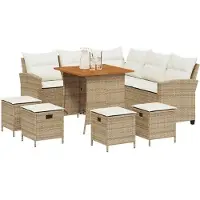 vidaXL Ensemble de salon de jardin 6 pièces avec coussins L-Form Beige Poly Rattan