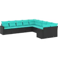 vidaXL Ensemble de 10 canapés de jardin avec coussins noir poly rotin