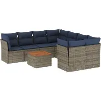 vidaXL Ensemble de salon de jardin 9 pièces avec coussins Gris Poly rotin