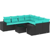 vidaXL Ensemble de 9 canapés de jardin avec coussins, polyrattan noir