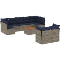vidaXL Ensemble de salon de jardin 10 pièces avec coussins Gris Poly Rattan