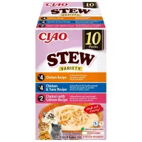 Inaba Cat Ciao Stew Creamy Variety mélange de friandises au poulet, thon et saumon dans une sauce crémeuse 10x40g