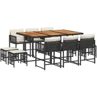 vidaXL Ensemble de jardin 11 pièces avec coussins Noir Poly Rattan