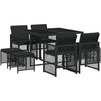 vidaXL Salon de jardin 9 pièces avec coussins noir poly rotin