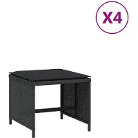 vidaXL Tabourets de jardin et coussins lot de 4 noir 41x41x36 cm rotin