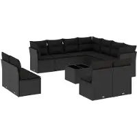 vidaXL Ensemble de 12 canapés de jardin avec coussins noir poly rotin