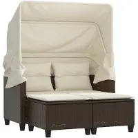 vidaXL Canapé de jardin 2 places avec toit et tabourets Marron Poly rotin