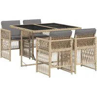 vidaXL Salon de jardin 5 pièces avec coussins Mélange beige Poly rotin