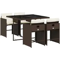 vidaXL Ensemble de jardin 5 pièces avec coussins Marron Poly rotin
