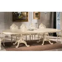 Casa Padrino Luxe Table de salle à manger baroque Crème / Or - Table de salle à manger en bois massif somptueux de style baroque - Meubles de salle à manger baroques - Qualité de luxe - Italy