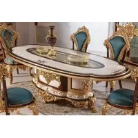 Casa Padrino Luxus Barock Esstisch Weiß / Braun / Gold - Table de salle à manger en bois massif de style baroque - Meubles de salle à manger baroques - Noble et somptueux