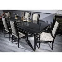 Casa Padrino Luxe Table de salle à manger baroque noir / or - Table de salle à manger en bois massif faite à la main - Meubles de salle à manger baroques - Noble et somptueux