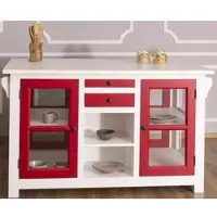 Casa Padrino Îlot de cuisine de style rustique blanc / rouge 150 x 90 x H. 90 cm - Armoire de cuisine en bois massif avec 4 portes vitrées et 4 tiroirs - Meubles de cuisine de style rustique
