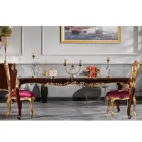 Casa Padrino Luxe Table de salle à manger baroque brun foncé / or 238 x 118 x H. 81 cm - Table de cuisine somptueuse - Table de salle à manger en bois massif - Meubles de salle à manger baroques
