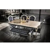 Casa Padrino Luxe Table de salle à manger baroque argent antique 200 x 112 x H. 85 cm - Table de cuisine en bois massif avec verre miroir - Meuble de salle à manger noble de style baroque