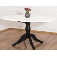 Casa Padrino Table de salle à manger de style rustique blanche / noire Ø 120 x H. 78 cm - Table de cuisine ronde extensible en bois massif - Meubles de salle à manger de style rustique