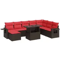 vidaXL Ensemble de salon de jardin 9 pièces avec coussins Marron Poly rotin Acacia