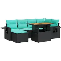 vidaXL Ensemble de salon de jardin 7 pièces avec coussins noir poly rotin
