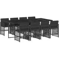 vidaXL Salon de jardin 9 pièces avec coussins noir poly rotin