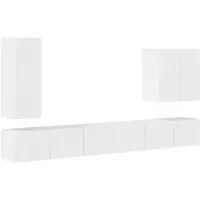 vidaXL Ensemble d'étagères murales pour téléviseur, montage mural, 6 pièces, blanc brillant