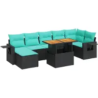 vidaXL Ensemble de jardin canapé 8 pièces avec coussins noir poly rotin