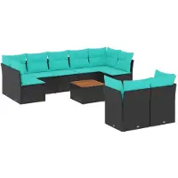 vidaXL Ensemble de 10 canapés de jardin avec coussins noir poly rotin