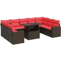 vidaXL Ensemble de salon de jardin 10 pièces avec coussins Marron Poly rotin Acacia