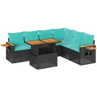 vidaXL Ensemble de salon de jardin 7 pièces avec coussins noir poly rotin