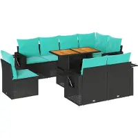 vidaXL Ensemble de salon de jardin 9 pièces avec coussins noir poly rotin