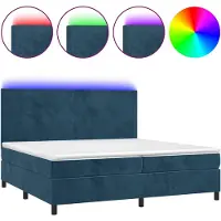 vidaXL Lit boxspring avec matelas & LED bleu foncé 200x200 cm velours