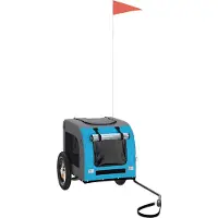 vidaXL Remorque pour vélo Chiens Bleu et gris Tissu Oxford et fer