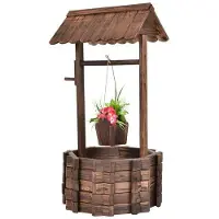 Costway Fontaine en bois avec toit Fontaine à souhaits Pot de fleurs Décoration Pot de fleurs Jardin Décoration pour extérieur Véranda 56x56x114cm