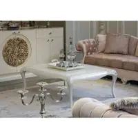 Casa Padrino Luxe Table basse baroque Blanc / Beige 128 x 94 x H. 45 cm - Elégante table de salon en bois massif de style baroque - Meubles baroques