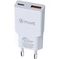 Muvit For Change for change chargeur de wall slim 1 usb qc 3.0 18w+1 type c pd 30w blanco