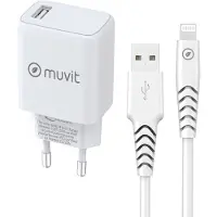 Muvit , chargeur USB 12W 2,4A avec câble Lightning vers USB de 1,2m, blanc