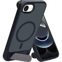 Mobiparts Hardcover Apple iPhone 16e with Stand Function Satin Black (Magsafe Compatible) (Apple iPhone 16e, Apple iPhone 17e), Coque pour téléphone portable, Noir