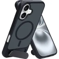 Mobiparts Hardcover Apple iPhone 16 with Stand Function Satin Black (Magsafe Compatible) (Apple iPhone 16), Coque pour téléphone portable, Noir