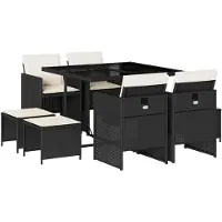 vidaXL Salon de jardin 9 pièces avec coussins noir poly rotin