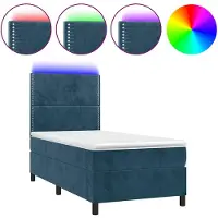 vidaXL Lit boxspring avec matelas & LED bleu foncé 100x200 cm velours