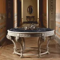 Casa Padrino Luxe Table de salle à manger baroque avec plateau en marbre Gris / Noir Ø 142 cm - Italy