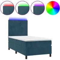 vidaXL Lit boxspring avec matelas & LED bleu foncé 100x200 cm velours