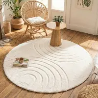 FRAAI Tapis rond à poils longs | Carvy Arches Crème | Ø 160cm | Crème | Rond | Tapis
