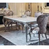 Casa Padrino Luxe Table de salle à manger baroque blanc / argent - Table de cuisine de style baroque faite à la main - Meubles de salle à manger baroques