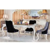 Casa Padrino Table de salle à manger baroque de luxe blanc / or - Table de salle à manger en bois massif faite à la main - Meubles de style baroque - Noble et somptueux
