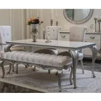 Casa Padrino Luxe Table de salle à manger baroque blanc / argent - Elégante table de cuisine en bois massif de style baroque - Meubles de salle à manger baroques